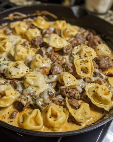 Cheesesteak tortellini in rich provolone sauce – Phitip Recipes