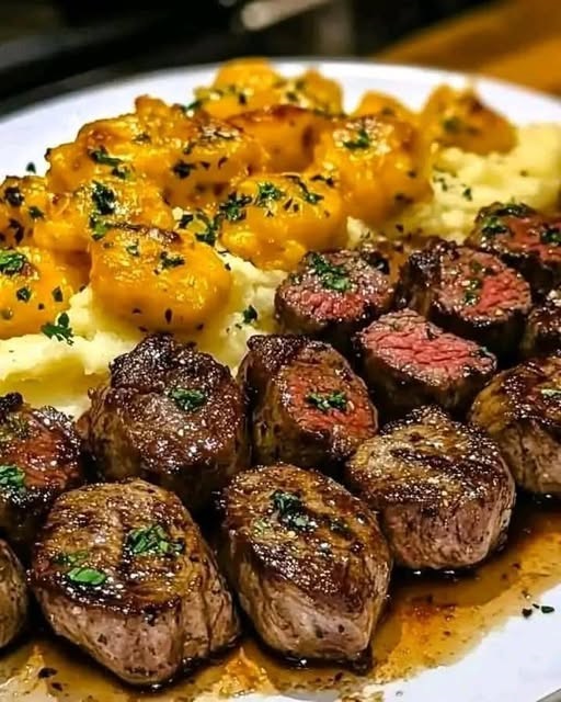 Ribeye Steak Bites and Cheesy Smashed Potatoes: A Delicious Comforting Meal