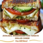 "Golden, crispy grilled cheese sandwich filled with creamy avocado, fresh mozzarella, and juicy tomato slices. A flavorful and healthy twist on the classic grilled cheese."