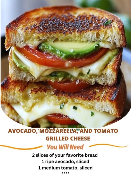 "Golden, crispy grilled cheese sandwich filled with creamy avocado, fresh mozzarella, and juicy tomato slices. A flavorful and healthy twist on the classic grilled cheese."