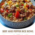 "Delicious beef and bell peppers stir-fried with rice, served in a bowl with fresh herbs and a savory sauce."