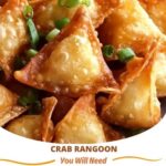 "Crispy crab rangoon with golden-brown crispy wrappers and a creamy filling inside."