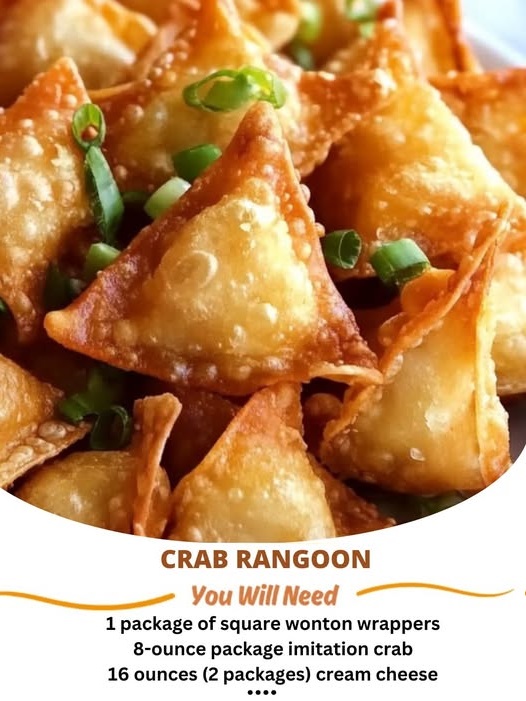 "Crispy crab rangoon with golden-brown crispy wrappers and a creamy filling inside."