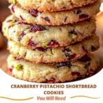 "Cranberry Pistachio Shortbread Cookies – buttery, crisp cookies filled with tart cranberries and crunchy pistachios, creating a festive and delicious treat."