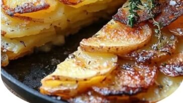 "Golden, crispy potato torte drizzled with balsamic glaze and garnished with fresh thyme leaves."