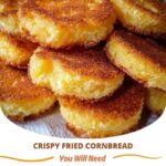 "Crispy fried cornbread pieces, golden brown and crunchy on the outside with a soft interior."
