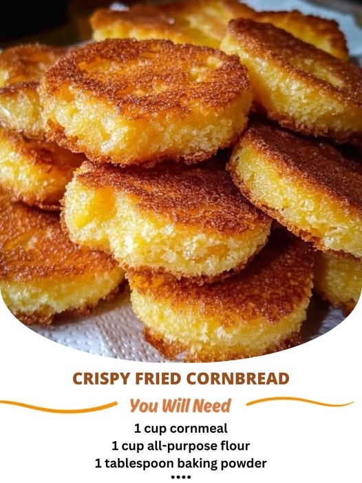 "Crispy fried cornbread pieces, golden brown and crunchy on the outside with a soft interior."