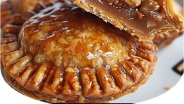 "Golden, crispy deep-fried pecan pies, with a gooey caramel filling and toasted pecans peeking through the crispy crust."