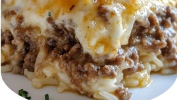 "French Onion Ground Beef and Rice Casserole – a comforting and hearty meal made with ground beef, French onion soup, and rice, all baked together for a flavorful, one-pan dish."