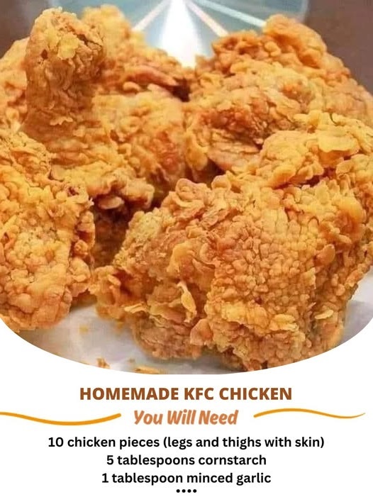 "Golden, crispy homemade fried chicken resembling KFC’s signature flavor, with a perfectly seasoned crust and juicy meat inside."