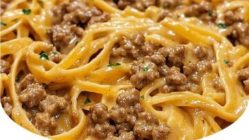 "One-pot creamy beef and garlic butter pasta with rich sauce and tender noodles"
