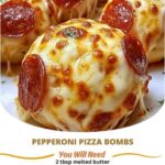 "Pepperoni pizza bombs filled with melted cheese, pepperoni, and wrapped in golden, fluffy dough."