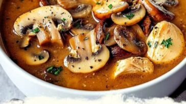 "Rotisserie Chicken Mushroom Soup - Creamy, comforting, and quick meal made with tender rotisserie chicken, fresh mushrooms, and a rich, velvety broth."