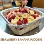 "Delicious strawberry banana pudding with layers of creamy pudding, fresh strawberries, and bananas"