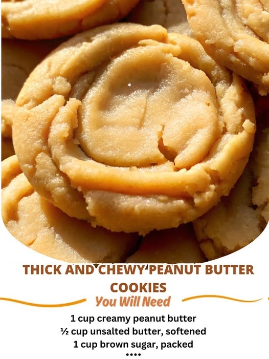 "Thick and chewy peanut butter cookies with a golden brown exterior and a soft, gooey center."
