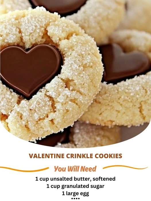 "Valentine Crinkle Cookies: Soft, chewy cookies with a beautiful red and white crinkle pattern, perfect for gifting or celebrating the holiday of love."
