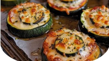 "Zucchini Pizza Bites topped with melted cheese, marinara sauce, and fresh herbs, offering a healthy and low-carb alternative to traditional pizza. Perfectly baked for a savory snack or appetizer."