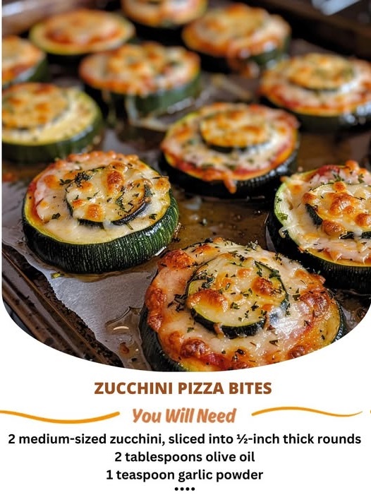 "Zucchini Pizza Bites topped with melted cheese, marinara sauce, and fresh herbs, offering a healthy and low-carb alternative to traditional pizza. Perfectly baked for a savory snack or appetizer."