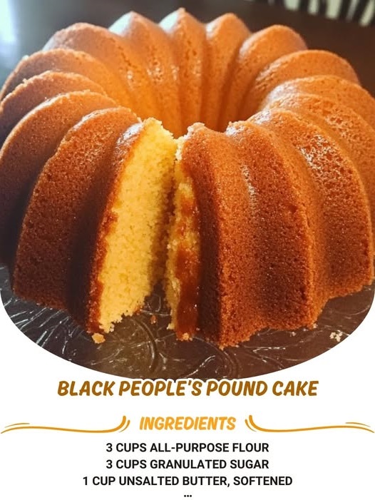 A golden, fluffy slice of Black People’s Pound Cake on a plate, showcasing its moist texture and rich, buttery layers.