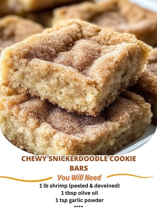 Chewy Snickerdoodle Cookie Bars with cinnamon-sugar topping, soft and golden brown edges, and a rich, flavorful texture.