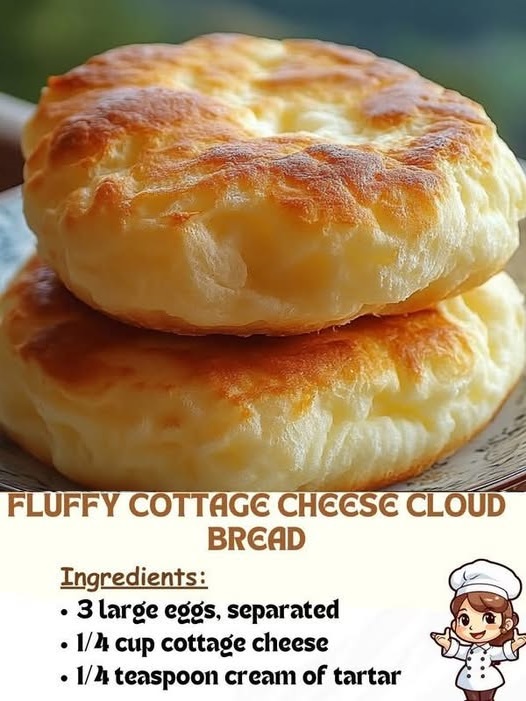 A slice of Fluffy Cottage Cheese Cloud Bread with a light, airy texture, showcasing its golden-brown exterior and soft, pillowy interior.