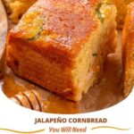 Jalapeño cornbread with a golden, crispy crust, topped with chopped jalapeños