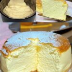 Fluffy, light Japanese cheesecake with a soft, cloud-like texture, topped with a light dusting of powdered sugar