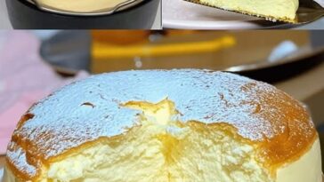 Fluffy, light Japanese cheesecake with a soft, cloud-like texture, topped with a light dusting of powdered sugar