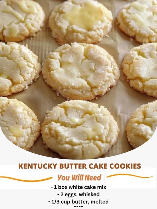 plate of soft, golden Kentucky Butter Cake Cookies, drizzled with a sweet buttery glaze, showcasing their rich texture and slight crisp on the edges.