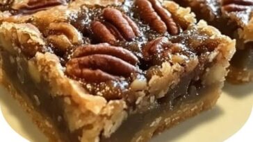 Easy Lazy Girl Pecan Pie Bars with a buttery crust, caramelized pecan topping, and a rich, gooey filling.