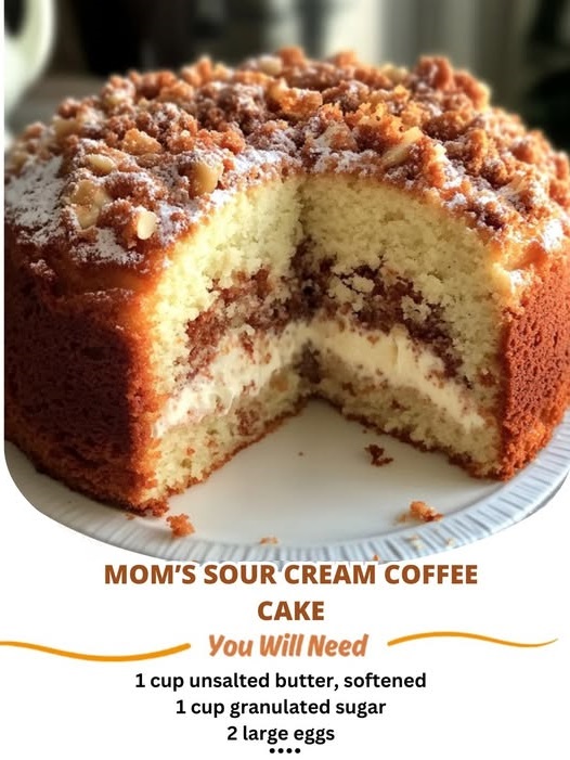 Moist cinnamon sugar nut cake topped with crunchy nuts and a dusting of cinnamon sugar