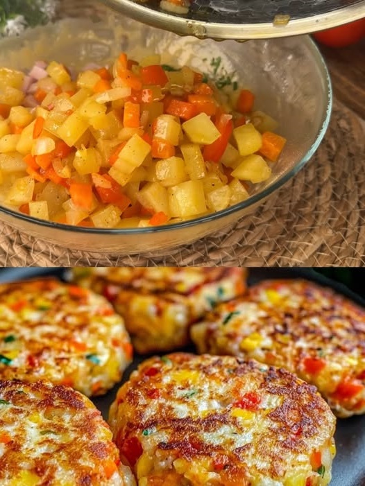 Golden-brown, crispy potato fritters made with two eggs, garnished with herbs, and served on a plate.