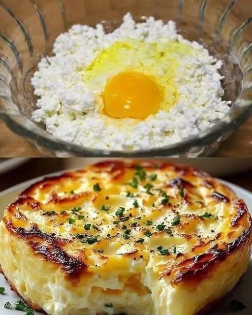Golden, baked cottage cheese eggs with a creamy texture, served as a comforting and healthy breakfast. Perfect for a nourishing start to the day.