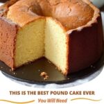 golden-brown slice of homemade pound cake on a white plate, showing a moist, dense texture and buttery crumb.