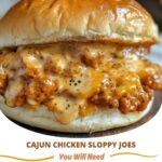 Cajun chicken sloppy joes with a spicy, flavorful chicken mixture piled on toasted buns, garnished with fresh cilantro, and served on a plate.