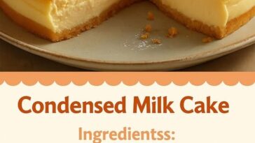 Condensed Milk Cake with a soft, fluffy texture, topped with a light glaze and garnished with a few decorative swirls