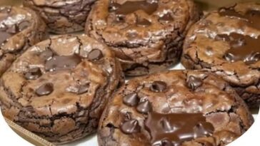 Soft and chewy cookies made from brownie mix, with a rich chocolate texture and chunks of chocolate chips.