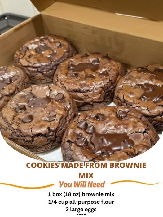Soft and chewy cookies made from brownie mix, with a rich chocolate texture and chunks of chocolate chips.