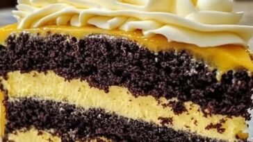 Double Chocolate Banana Layer Cake with rich chocolate frosting and sliced bananas between layers