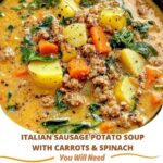 Delicious Italian sausage potato soup with carrots, spinach, and a rich, flavorful broth. Hearty and nutritious comfort food for any season.