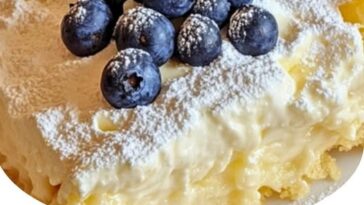 A slice of lemon cream cheese dump cake with a golden, crumbly topping and creamy lemon filling, served on a white plate.