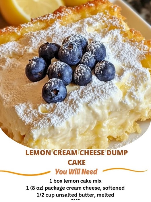 A slice of lemon cream cheese dump cake with a golden, crumbly topping and creamy lemon filling, served on a white plate.