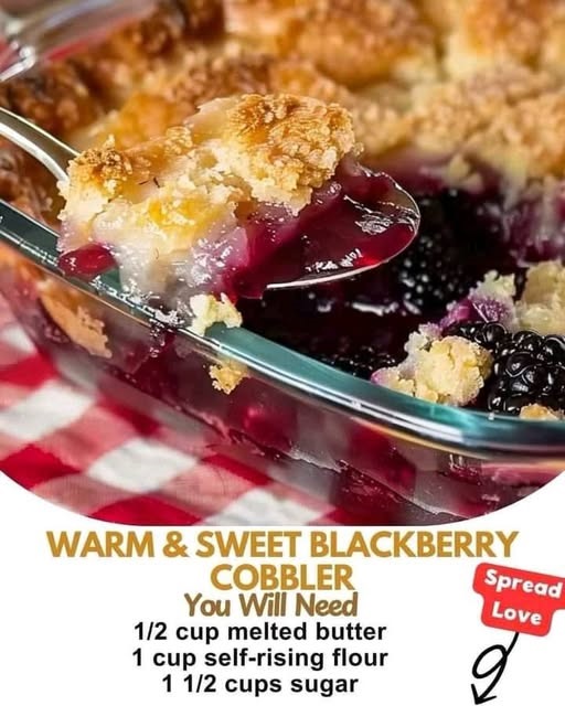 Fresh, warm blackberry cobbler with a golden, flaky topping. Sweet and tangy blackberry filling, perfect for dessert or a cozy treat.