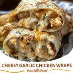 Golden, crispy wraps filled with melted cheese, garlic-seasoned chicken, and herbs, sliced in halves and stacked on a plate.