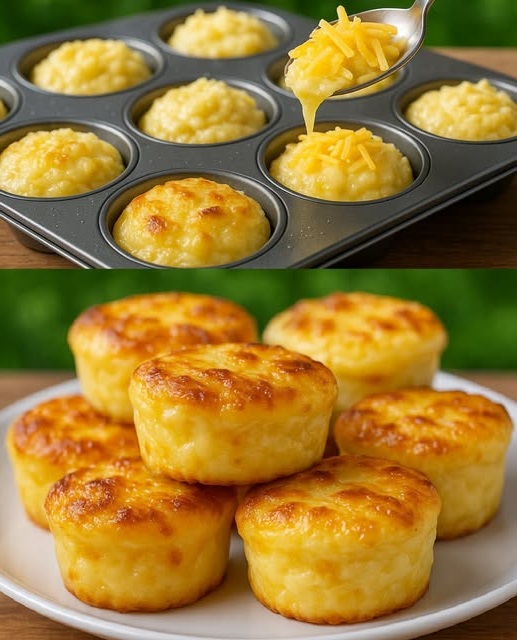 Golden-brown cheesy mashed potato puffs garnished with chopped chives.