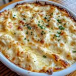 Creamy crab dip topped with melted cheese and herbs, served hot in a skillet with toasted bread and tortilla chips.