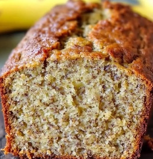A moist slice of banana cake topped with creamy frosting and garnished with banana slices and a sprinkle of chopped nuts.