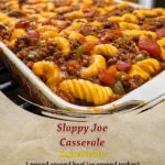 Sloppy Joe casserole topped with melted cheese in a baking dish, served hot.